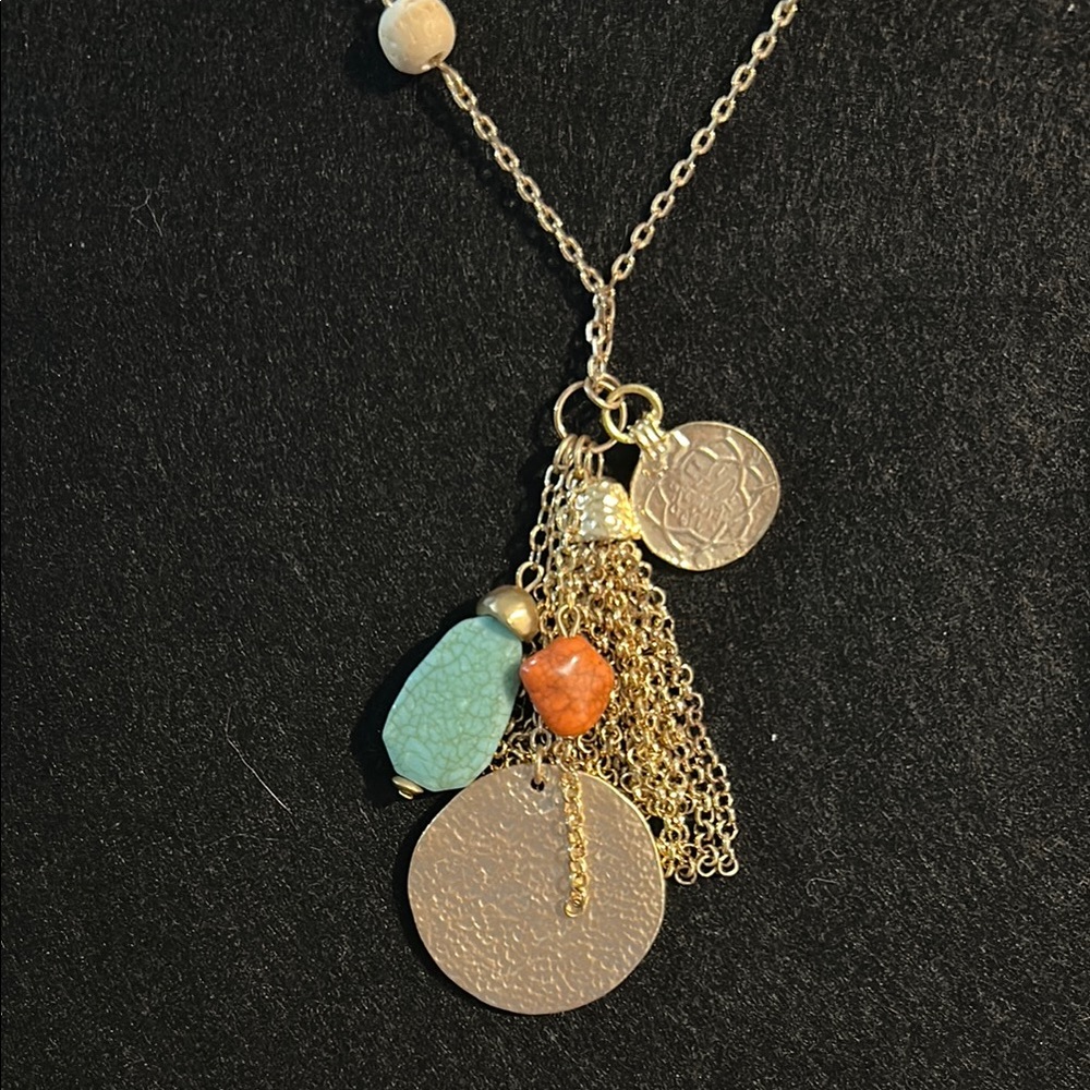 Chicos Gold, Blue & Orange Pendant Necklace
Beautiful like new condition